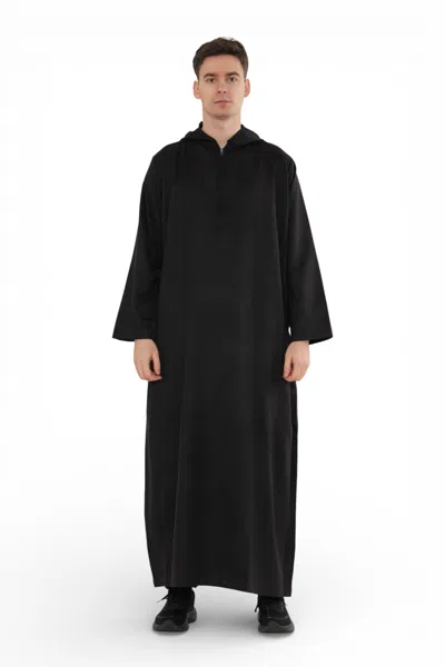 Arabic Thobes Men's Hooded Eid Black Moroccan Jubba Robe Ramadan Eid Thobe - Hm12