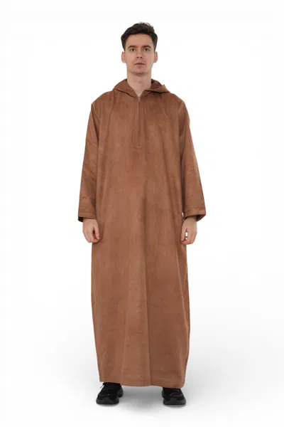 Arabic Thobes Men's Hooded Eid Camel Brown Moroccan Jubba Robe Ramadan Eid Thobe - Hm12