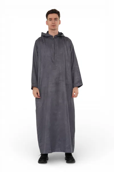 Arabic Thobes Men's Hooded Eid Grey Moroccan Jubba Robe Ramadan Eid Thobe - Hm12 In Multi