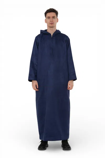Arabic Thobes Men's Hooded Eid Navy Blue Moroccan Jubba Robe Ramadan Eid Thobe - Hm12