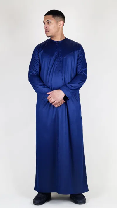 Arabic Thobes Men's Navy Blue Thobe Robe Satin Emirati Islamic Jubba Eid Regular Fit