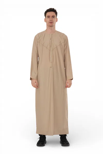 Arabic Thobes Men's Ramadan Beige Moroccan Jubba Robe Djellaba Eid Thobe - Tt-007 In Brown