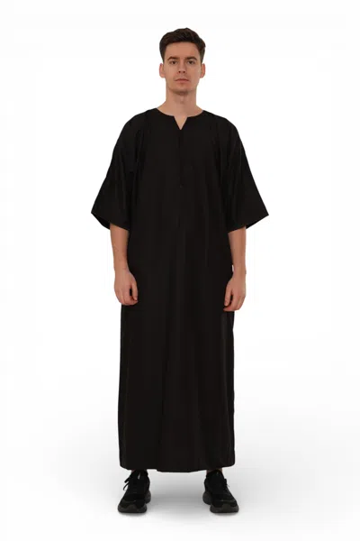 Arabic Thobes Men's Ramadan Black Moroccan Gandoura Thobe Robe Djellaba Eid Jubba- Tt-006