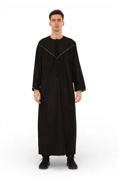 Arabic Thobes Men's Ramadan Black Moroccan Jubba Robe Djellaba Eid Thobe - Tt-007