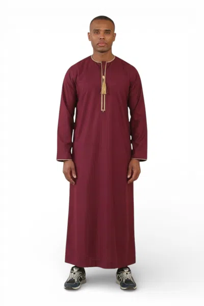 Arabic Thobes Men's Ramadan Burgundy Red Moroccan Thobe Robe Emirati Eid Jubba- Tt-003