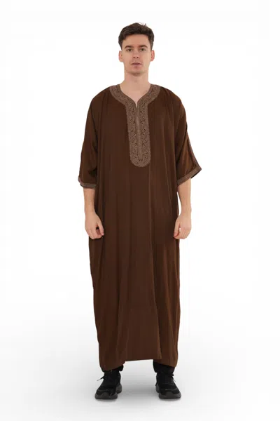 Arabic Thobes Men's Ramadan Dark Brown Moroccan Thobe Robe Djellaba Gandoura Eid Jubba- Hm67