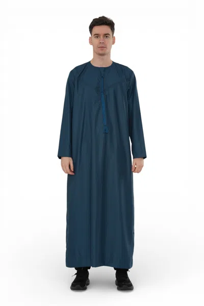 Arabic Thobes Men's Ramadan Eid Blue Moroccan Jubba Robe Djellaba Thobe - Tt-008