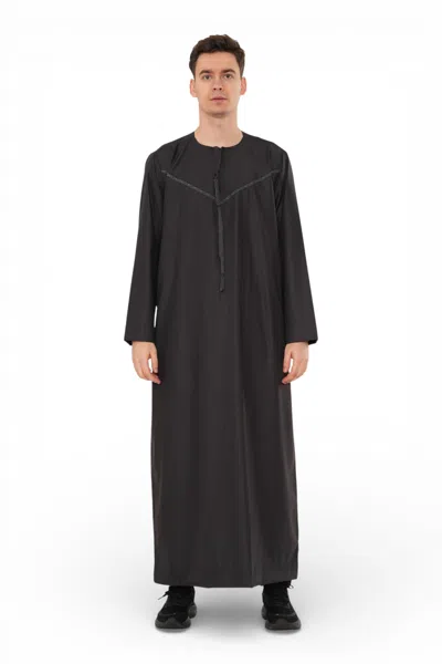 Arabic Thobes Men's Ramadan Eid Charcoal Black Moroccan Jubba Robe Djellaba Thobe - Tt-008 In Multi