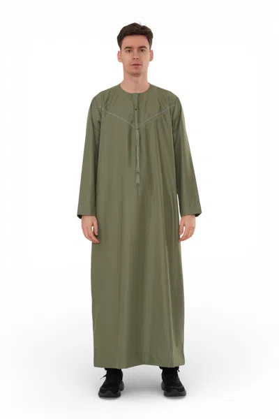 Arabic Thobes Men's Ramadan Eid Olive Green Moroccan Jubba Robe Djellaba Thobe - Tt-008