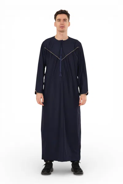 Arabic Thobes Men's Ramadan Navy Blue Moroccan Jubba Robe Djellaba Eid Thobe - Tt-007