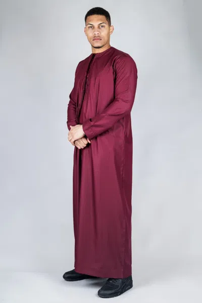 Arabic Thobes Men's Red Thobe Emirati Islamic Jubba Robe Eid Tassel Regular Fit In Burgundy