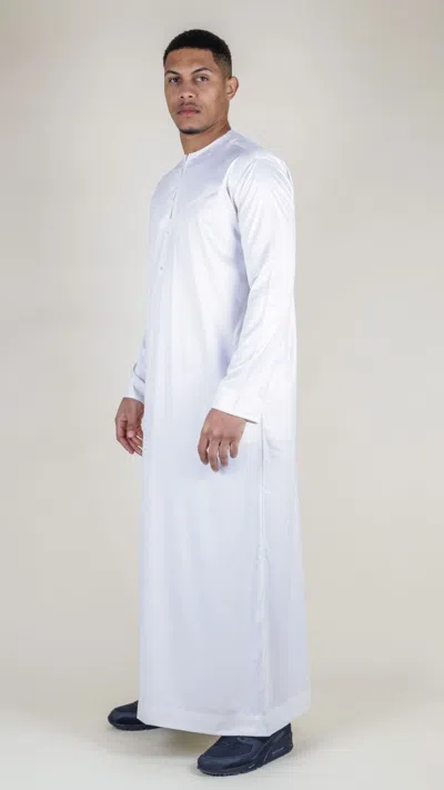 Arabic Thobes Men's White Thobe Robe Satin Emirati Islamic Jubba Eid Slim Fit