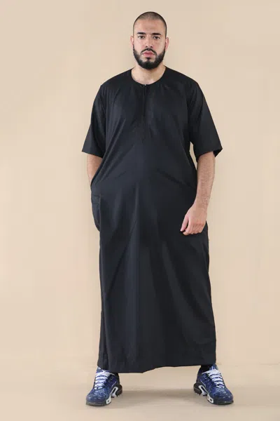 Arabic Thobes Mens Black Thobe Jubba Islamic Arab Moroccan Saudi Zipped Kaftan Arab Robe