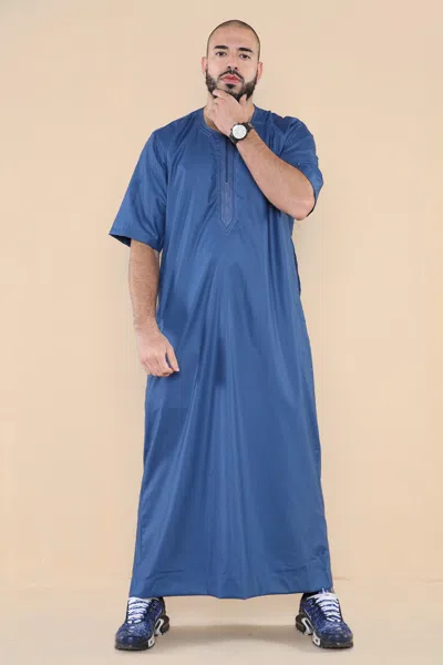 Arabic Thobes Mens Blue Thobe Jubba Islamic Arab Moroccan Saudi Zipped Kaftan Arab Robe