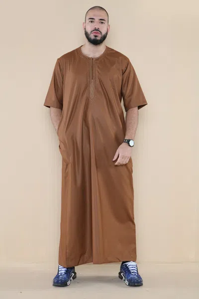 Arabic Thobes Mens Brown Thobe Jubba Islamic Arab Moroccan Saudi Zipped Kaftan Arab Robe
