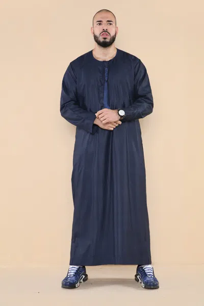 Arabic Thobes Mens Navy Thobe Jubba Emirati Islamic Arabic Eid Embroidery Kaftan Jubbah Robe In Black