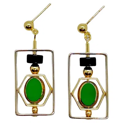 Pre-owned Aracheli Studio 18k Gold-plated Silver Art X Onyx Gemstone Earrings 2502e In Black