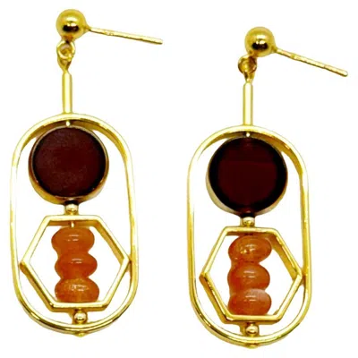 Pre-owned Aracheli Studio 18k Gold-plated Silver Art X Sunstone Gemstone Earrings In Multi