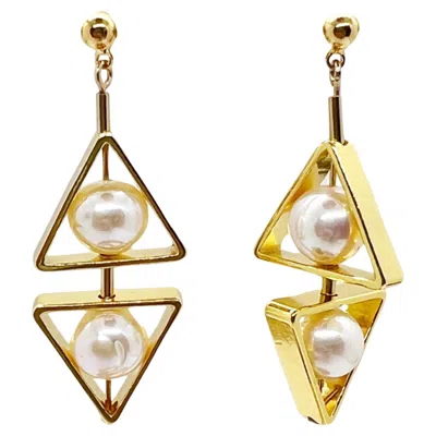 Pre-owned Aracheli Studio 18-karat Gold-plated Silver - Double Triangle Pearl Earrings In Multi
