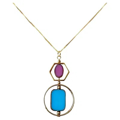 Pre-owned Aracheli Studio Baby Blue And Pink Vintage Glass Bauhaus 18k Gold-plated Silver Pendant Necklace