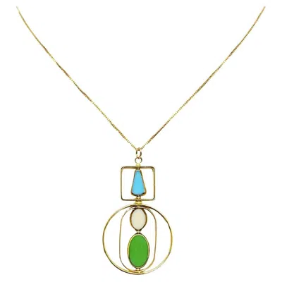 Pre-owned Aracheli Studio Baby Blue, Beige And Green Vintage German Glass Beads, Art Deco 2413n Necklace