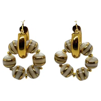 Pre-owned Aracheli Studio Banded Mother Of Pearls Earrings In Multi