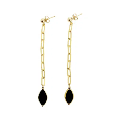 Pre-owned Aracheli Studio Black Diamond Shaped Vintage German Glass Bead On Gold Filled Chain Earrings