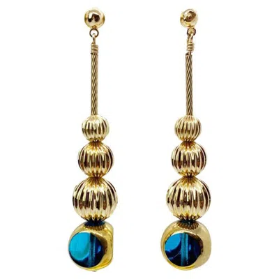 Pre-owned Aracheli Studio Blue Semi Round German Beads Disco Earrings
