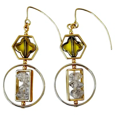 Pre-owned Aracheli Studio Contemporary 18k Gold-plated Silver Herkimer Gemstone Drop Earrings In Multi