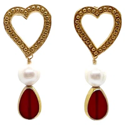 Pre-owned Aracheli Studio Heart Pearls And German Glass Beads Earrings In Multi