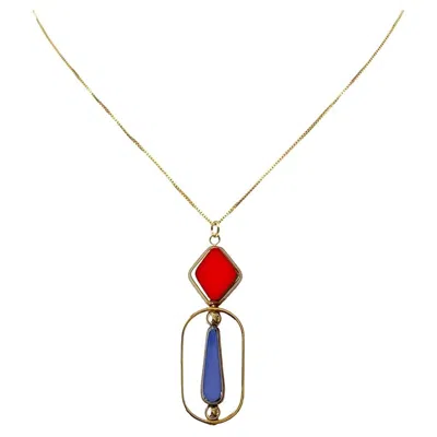 Pre-owned Aracheli Studio Lavender & Orange Vintage Glass Bauhaus 18k Gold-plated Silver Pendant Necklace In Purple