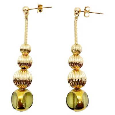 Pre-owned Aracheli Studio Lemon Chiffon Semi Round German Beads Disco Earrings In Multi