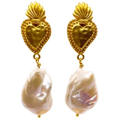 Pre-owned Aracheli Studio Milagrosa Large Flame Ball Pearl Earrings In Red
