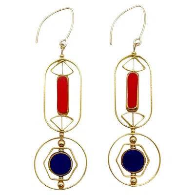 Pre-owned Aracheli Studio Red And Blue Vintage German Glass Beads Art Deco 2322e Earrings