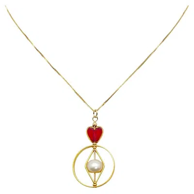 Pre-owned Aracheli Studio Red Heart X Pearl Geometric Necklace