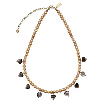 Pre-owned Aracheli Studio Tahitian Heart Shells With Golden Pearl Necklace In Multi