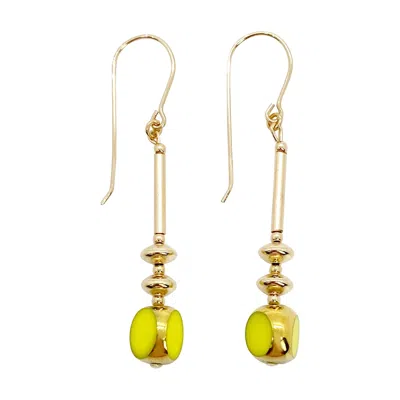 Pre-owned Aracheli Studio Vintage German Glass Beads, Chartreuse Earrings In Yellow
