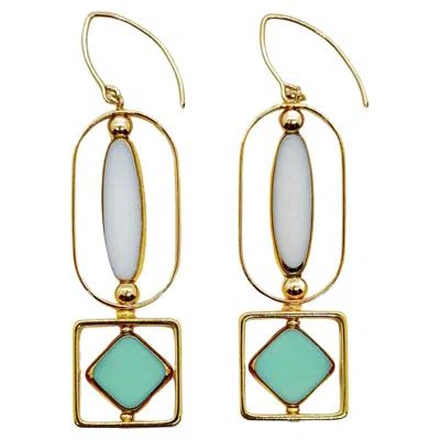 Pre-owned Aracheli Studio White And Pool Blue Vintage German Glass Beads Art Deco 2411e Earrings
