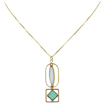 Pre-owned Aracheli Studio White And Pool Blue Vintage German Glass Beads, Art Deco 2411n Chain Necklace