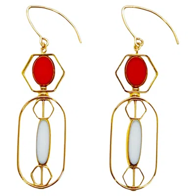 Pre-owned Aracheli Studio White And Red Vintage German Glass Beads, Art Deco 2408e Earrings