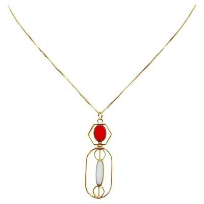 Pre-owned Aracheli Studio White And Red Vintage German Glass Beads, Art Deco 2408n Chain Necklace