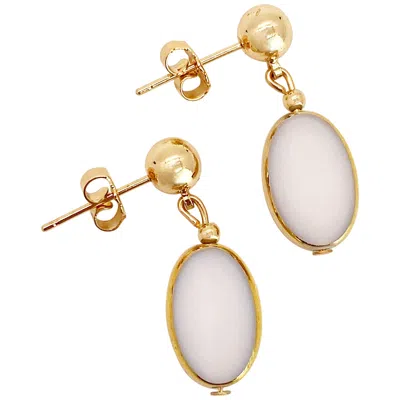 Pre-owned Aracheli Studio White Oval Vintage German Glass Beads Edged With 24k Gold Earrings