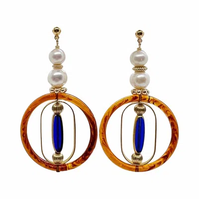 Aracheli Studio Women's Blue / White / Brown Gabriella Pearl Earrings