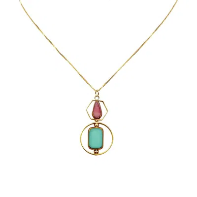 Aracheli Studio Women's Geometric Art Pink And Paled Turquoise Chain Necklace In Multi