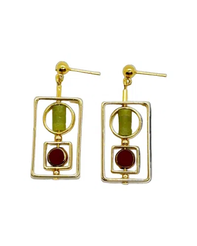 Aracheli Studio Women's Gold / Green / Red Art X Nephrite Jade Earrings