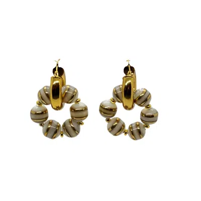 Aracheli Studio Women's Gold / White Banded Mother Of Pearl Earrings In Brown