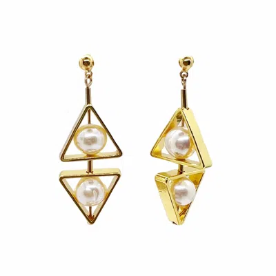 Aracheli Studio Women's Gold / White Double Triangle Pearl Art Earrings In Multi