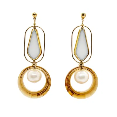 Aracheli Studio Women's White / Brown / Gold Aura Pearl Earrings In Multi