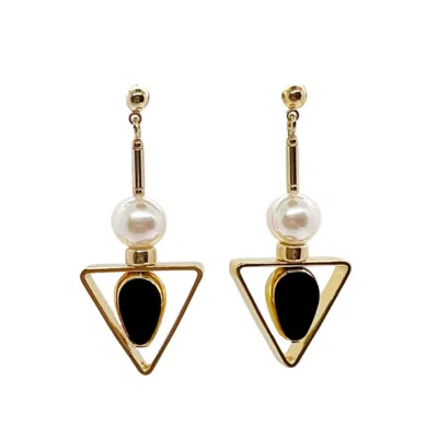 Aracheli Studio Women's White / Gold / Black Triangle & Pearls Earrings In Multi