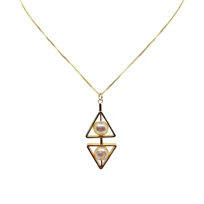Aracheli Studio Women's White / Gold Double Triangle Pearl Art Necklace In Multi